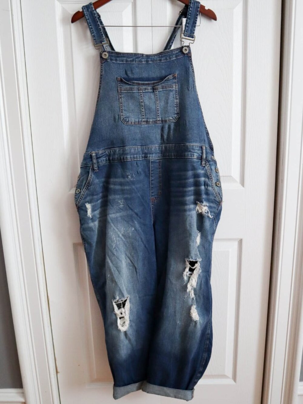 Torrid Distressed Denim Bib Overalls Jeans Medium Wash Plus Size 26